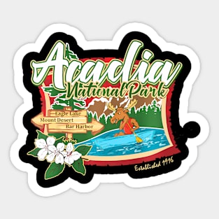 Acadia National Park Maine Hiking Camping Moose Canoe Sticker